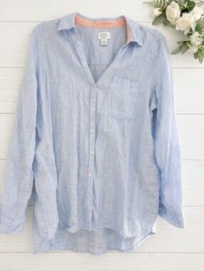 Sigrid Olsen Pale Blue Linen-Cotton Button Front Shirt